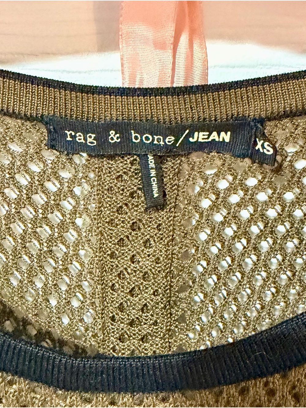 rag & bone Olive Mesh Knit Pullover with Black Sleeves - Picture 2 of 2